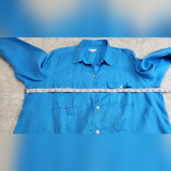 J. Jill Love Linen 100% Linen Button Up Long Sleeve Top Shirt Blue Size Large - Picture 5 of 9